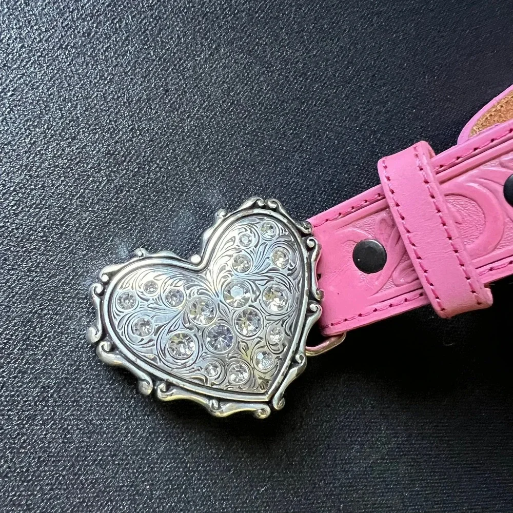 Justin Pink Top Grain Leather Western Belt 26 Rhinestone Buckle Embossed Rodeo